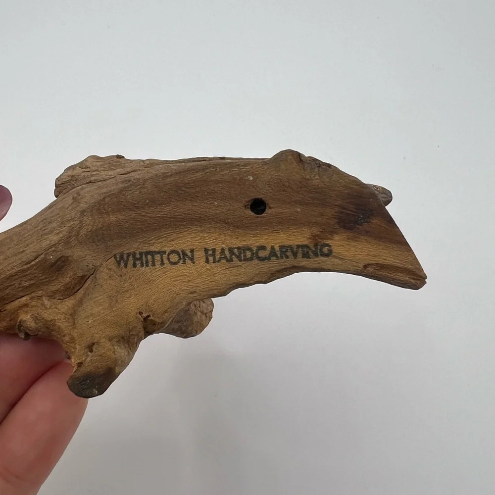 Whitton Handcarving Driftwood Statue Figurine Pelican Bird Collectible Vintage